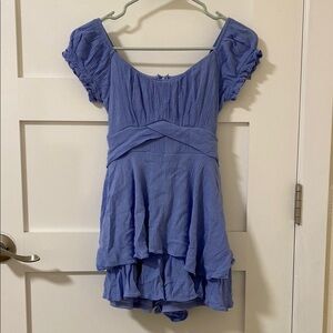 Altar’d State Blue Short Sleeve Back Bow Tie Romper Small